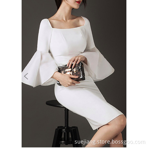 Women Slim Waist Flare Sleeve Dress